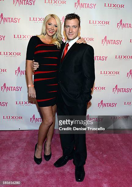 Brynne Dearie and Scandal arrive at the FANTASY calendar launch at the Luxor Hotel and Casino on October 22, 2013 in Las Vegas, Nevada.