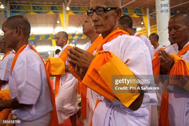Novice monks from villages in Thailand and nationwide during a ceremony at The Great Sapha Dhammakaya Meditation Hall. More than ten thousand novice...