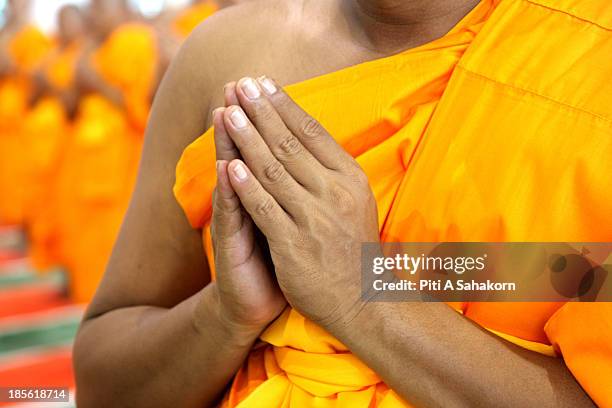 Novice monk, one of many from villages in Thailand and nationwide during a ceremony at The Great Sapha Dhammakaya Meditation Hall. More than ten...