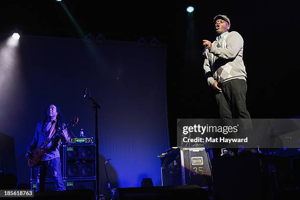 Doug Wimbish and Corey Glover of Living Colour performs on stage at the Paramount Theatre on October 22, 2013 in Seattle, Washington.