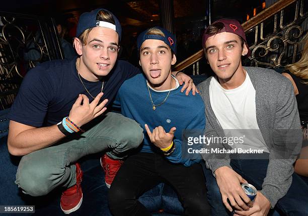 Daniel Sahyounie, Luke Brooks and Beau Brooks of The Janoskians attend the Assasin's Creed IV Black Flag Launch Party at Greystone Manor Supperclub...