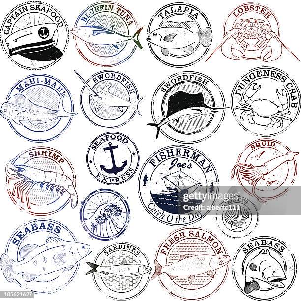 seafood stamp series - dungeness crab stock illustrations