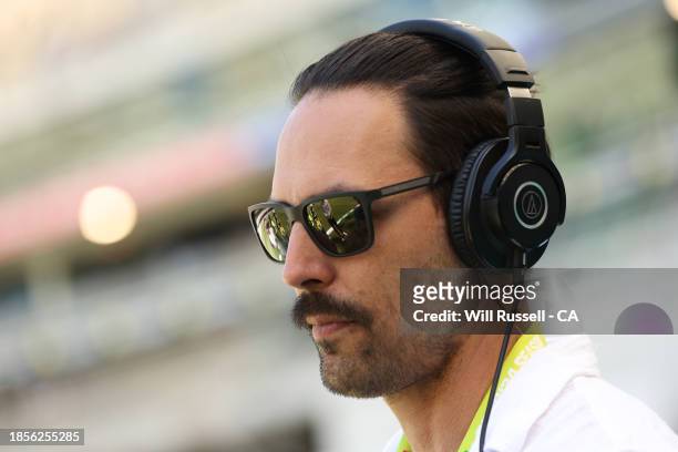 Former Australian bowler Mitchell Johnson is interviewed prior to the start of day two of the Men's First Test match between Australia and Pakistan...