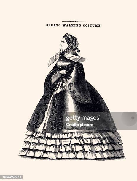ilustrações, clipart, desenhos animados e ícones de pretty young woman em crinoline, meados do século 19 - 1850 1859