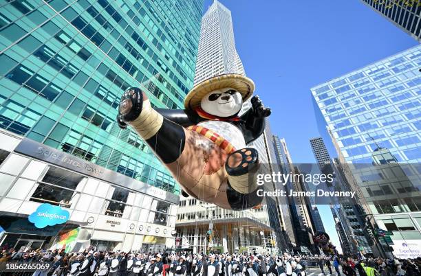 View of the Po from Kung Fu Panda balloon at the 97th Annual Macy's Thanksgiving Day Parade on November 23, 2023 in New York City.