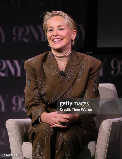 Sharon Stone attends Sharon Stone And Jerry Saltz Talk About Art at 92NY, New York on December 14, 2023 in New York City.