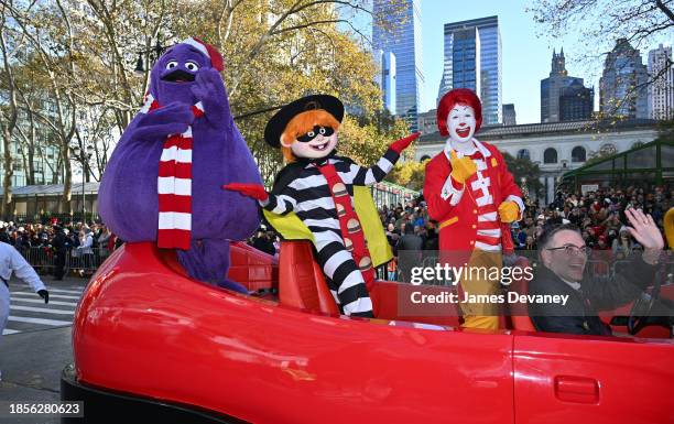 Grimace, Hamburglar and Ronald McDonald impersonators attend the 97th Annual Macy's Thanksgiving Day Parade on November 23, 2023 in New York City.