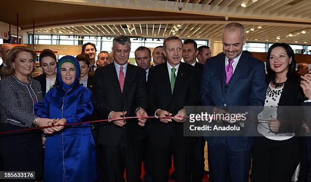Turkish Prime Minister Recep Tayyip Erdogan and his wife Emine Erdogan , Kosovo Prime Minister Hashim Thaci and his wife Ludmije Thaci and Albanian...
