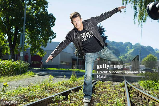 Skydiver, daredevil and base jumper Felix Baumgartner is photographed for Paris Match on September 3, 2013 in Widnau, Switzerland.