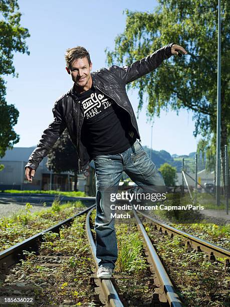 Skydiver, daredevil and base jumper Felix Baumgartner is photographed for Paris Match on September 3, 2013 in Widnau, Switzerland.