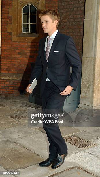 Earl Grosvenor leaves the Chapel Royal in St James's Palace, after the christening of the three month-old Prince George of Cambridge by the...