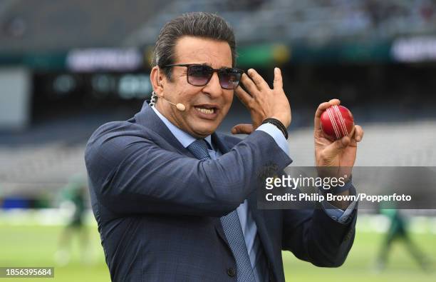 Wasim Akram working for Fox Sports befo day two of the Men's First Test match between Australia and Pakistan at Optus Stadium on December 15, 2023 in...