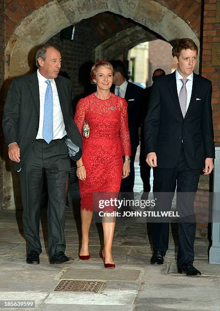 Michael and Julia Samuel arrive with Earl Grosvenor arrive at the Chapel Royal in St James's Palace in central London for the Christening of Prince...