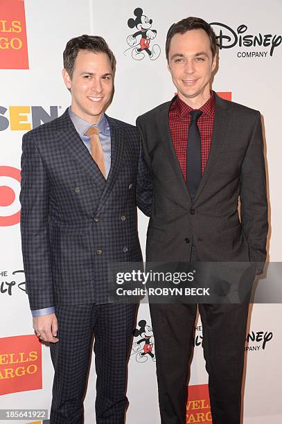 Actor Jim Parsons and boy friend Todd Spiewak arrive for the 9th annual GLSEN Respect Awards, at the Beverly Hills Hotel, October 18, 2013 in Beverly...