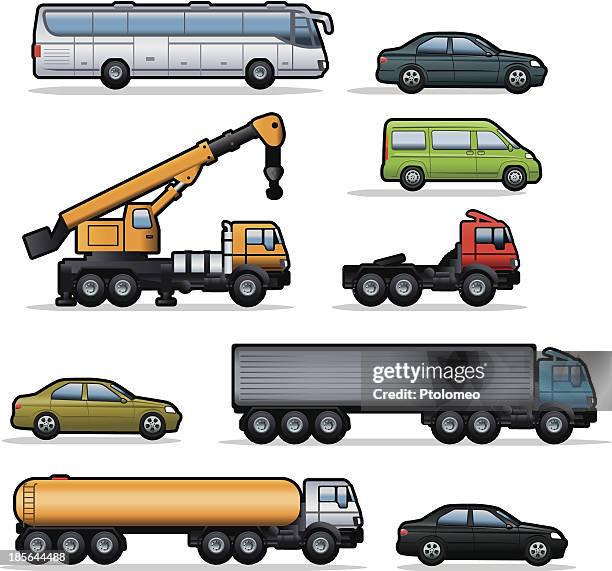 ilustrações, clipart, desenhos animados e ícones de veículos de transporte e de trabalho - crane machinery