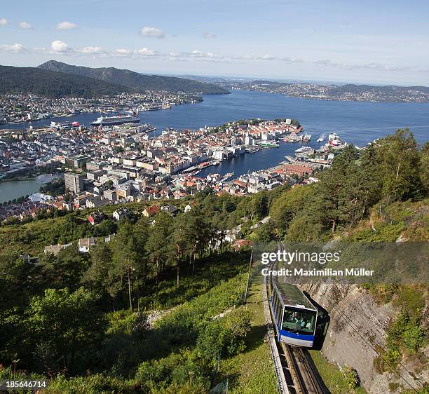 fløibanen approaching mt. fløyen, bergen, norway - bergen bildbanksfoton och bilder