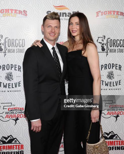 Nick Carter and Lauren Kitt Carter attend the 15th annual Fighters Only World Mixed Martial Arts Awards at Sahara Las Vegas on December 14, 2023 in...