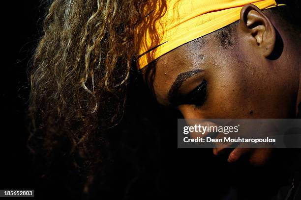 Serena Williams of the United States walks out to face Angieszka Radwanska of Poland during day two of the TEB BNP Paribas WTA Championships at the...