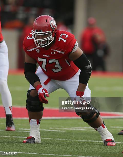 Jeremiah Poutasi of the Utah Utes plays during a game against the Stanford Cardinal during the first half of an NCAA football game October 12, 2013...