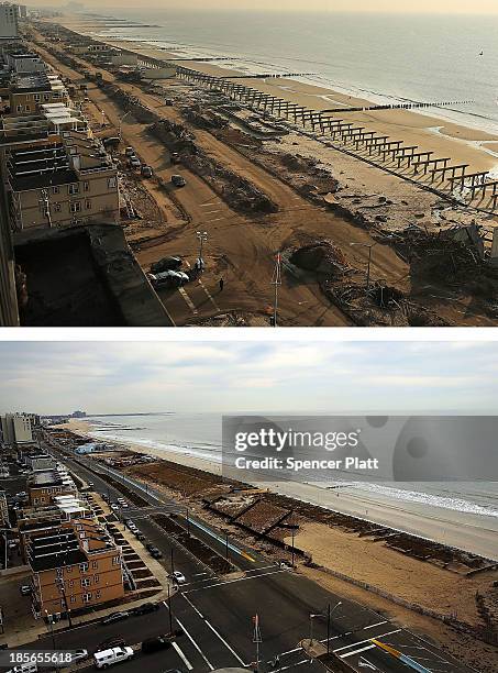 Clean-up continues among piles of debris, where a large section of the iconic boardwalk was washed away November 10, 2012 in Rockaway neighborhood of...