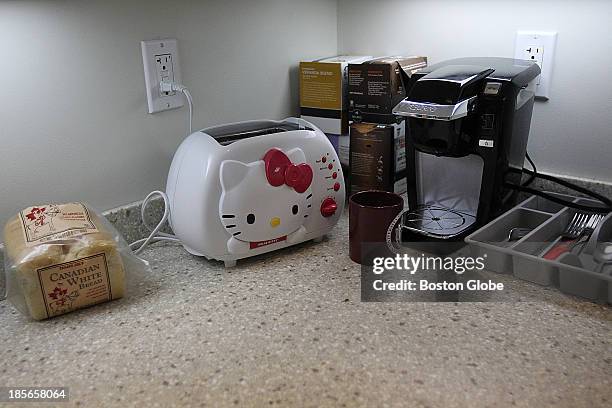 The kitchen of Suffolk University student Nicole Banks includes a Hello Kitty toaster and a coffee maker. College students commented on the challenge...