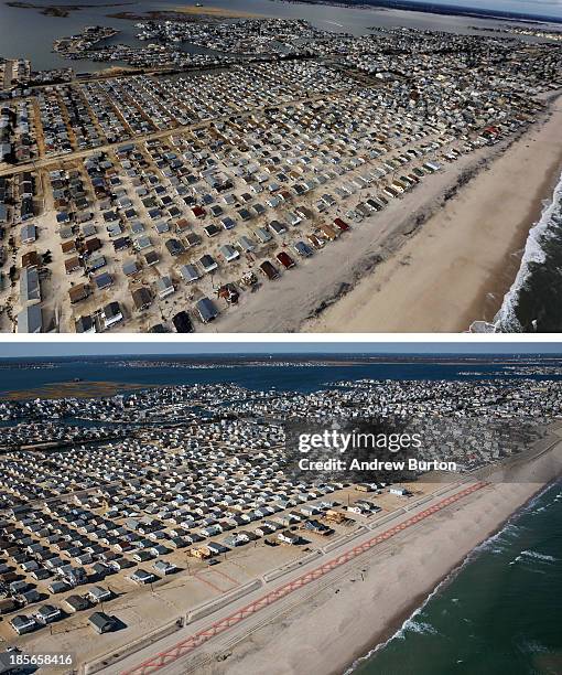 Homes are shown surrounded by sand and debris in Seaside Heights, New Jersey October 31, 2012. SEASIDE HEIGHTS, NJ Homes are shown in Seaside...