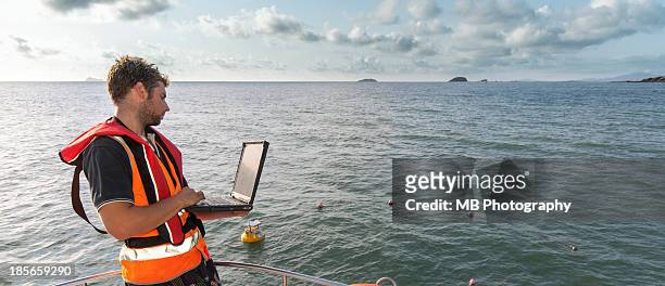 environmental scientist doing marine research - australia panoramic stock-fotos und bilder