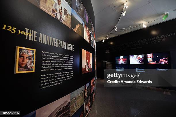 General view of atmosphere at "The Power Of Photography : National Geographic 125 Years" exhibition at the Annenberg Space For Photography on October...