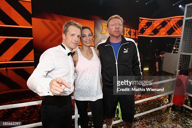 Oliver Pocher, Lilly Becker and Boris Becker attend the TV Show 'Alle auf den Kleinen' with Boris Becker and Lilly Becker vs Oliver Pocher on October...