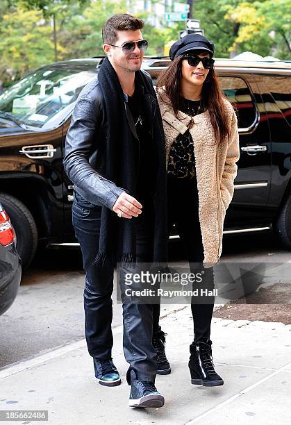 Ringer Robin Thicke and wife Paula Patton are seen in Soho on October 23, 2013 in New York City.