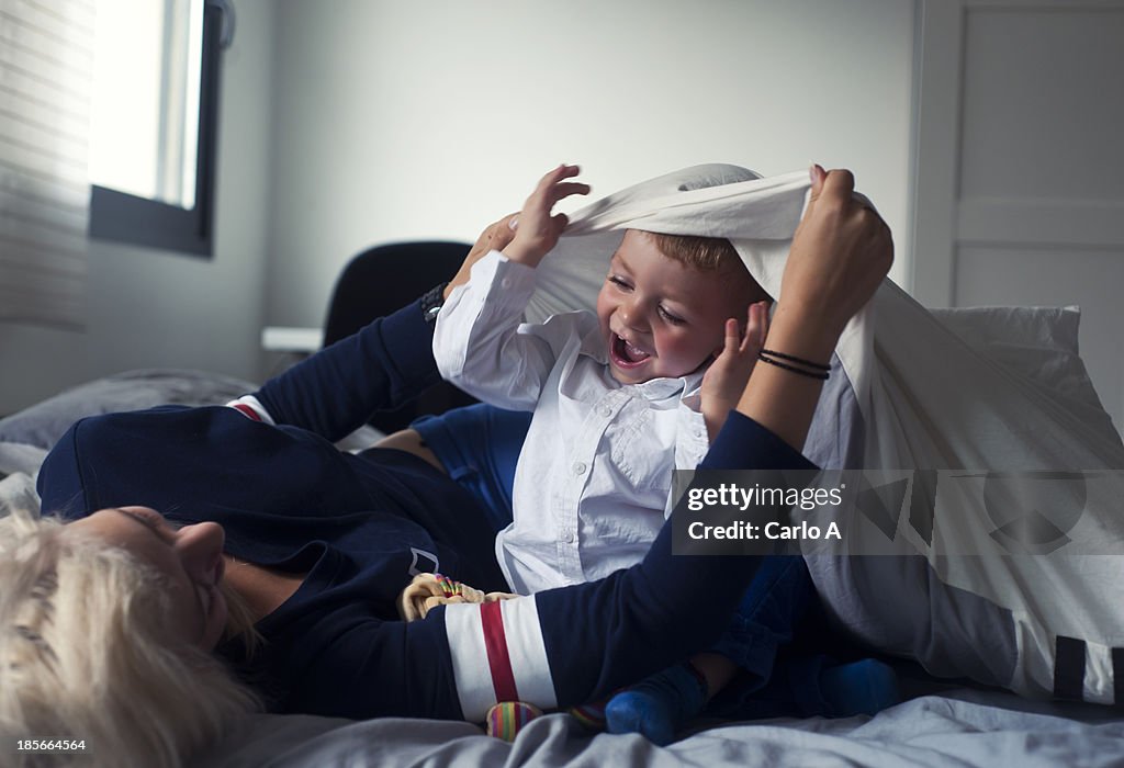 Mom and baby in bed