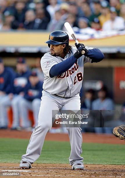 Prince Fielder of the Detroit Tigers bats against the Oakland Athletics at O.co Coliseum on October 10, 2013 in Oakland, California.