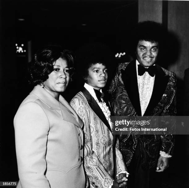 American singer Michael Jackson poses with his parents, Katherine and Joe Jackson at the Golden Globe Awards, 1973.