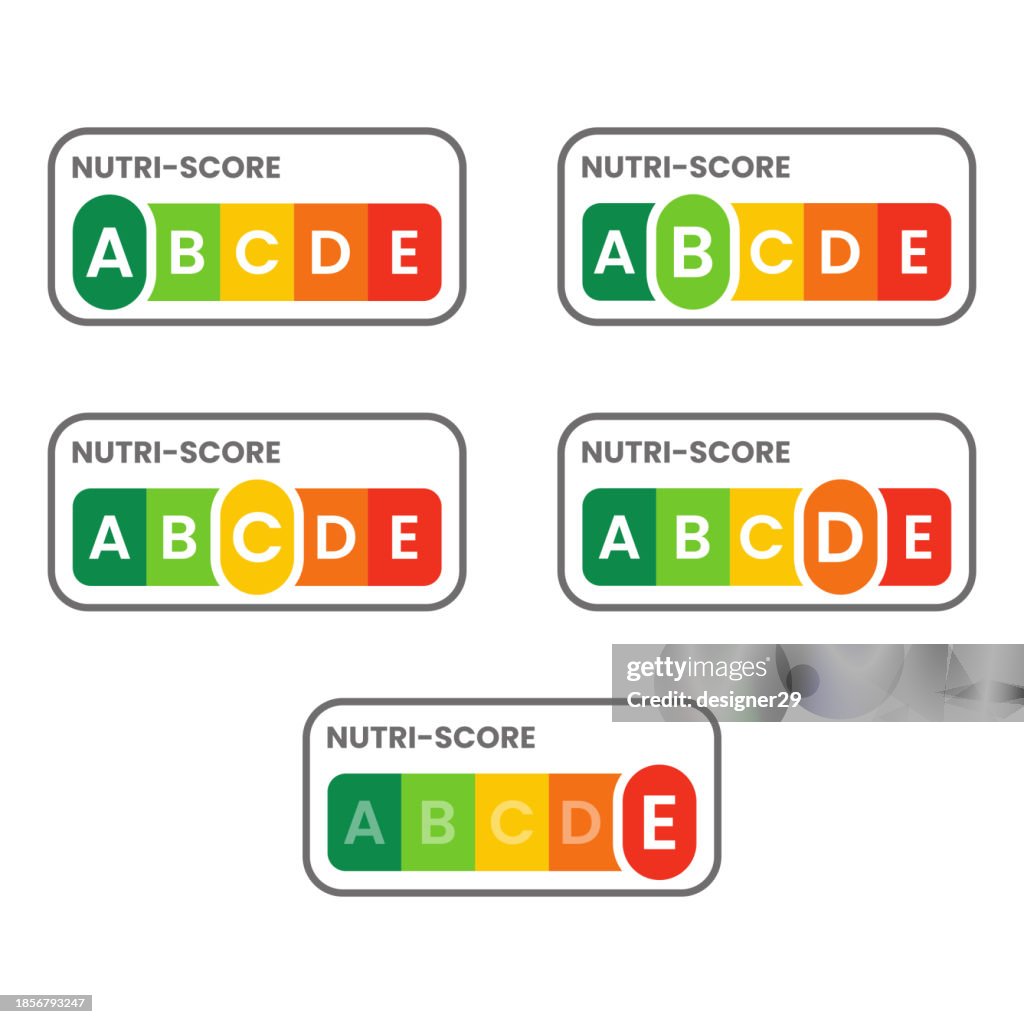 Nutri-Score Set Vector Design no fundo branco.