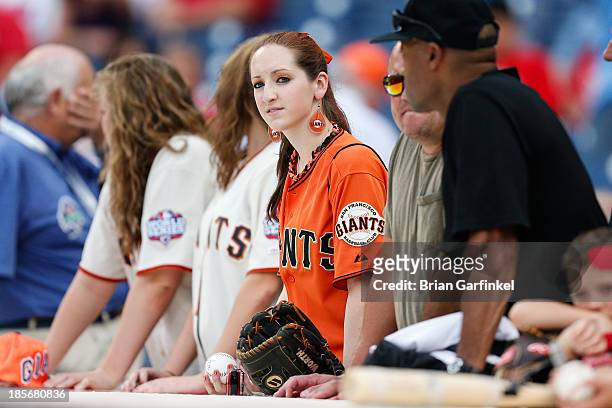 San Francisco Giants fan looks on from the stands before the game against the Philadelphia Phillies at Citizens Bank Park on July 31, 2013 in...
