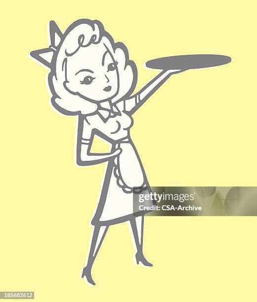 illustrations, cliparts, dessins animés et icônes de serveuse tenir plateau - serveuse