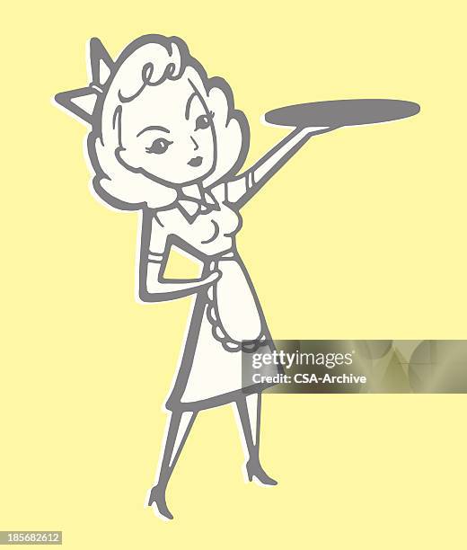 waitress holding tray - waitress stock illustrations