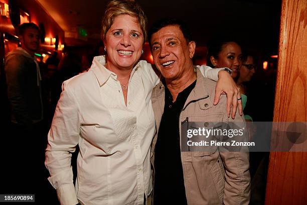 Laurie Goganzer and Laugh Factory owner Jamie Masada pose the 10th annual "Comedy For A Cause" benefiting The Hollywood Wilshire YMCA at The Laugh...