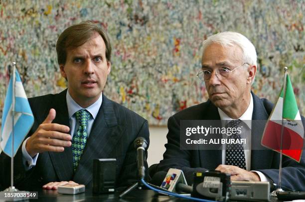 Argentina's Vice Chancellor Martín Redrado and Mexican official Fernando De Mateo Venturini are seen at a press conference in Buenos Aires, Argentina...