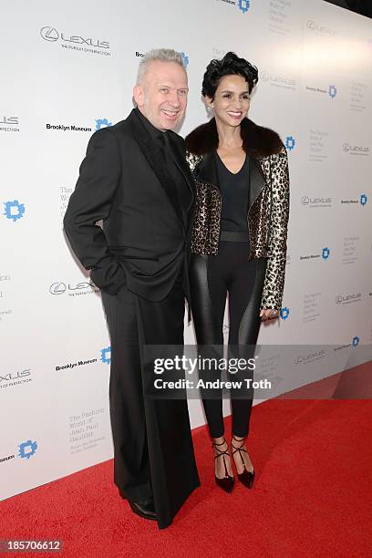 Jean Paul Gaultier and model Farida Khelfa attend the VIP reception and viewing for The Fashion World of Jean Paul Gaultier: From the Sidewalk to the...