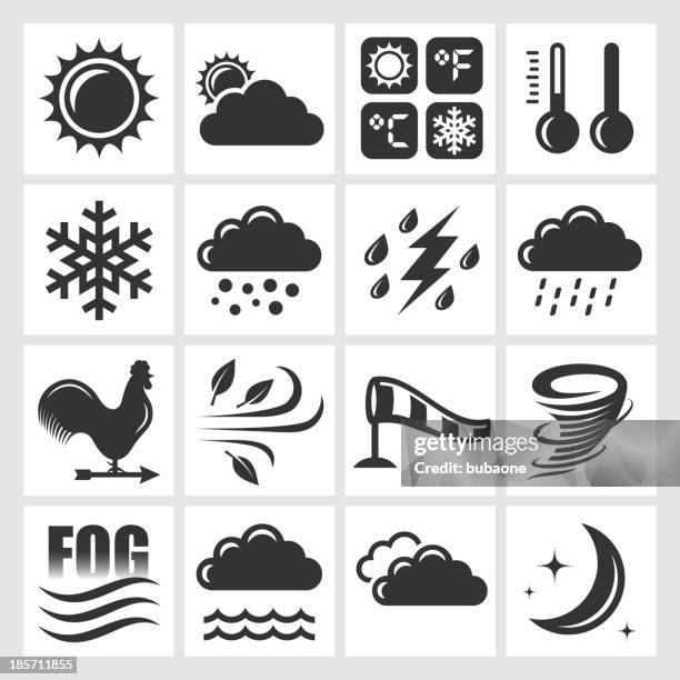 weather forecast black & white royalty free vector icon set - tropical storm symbol stock illustrations