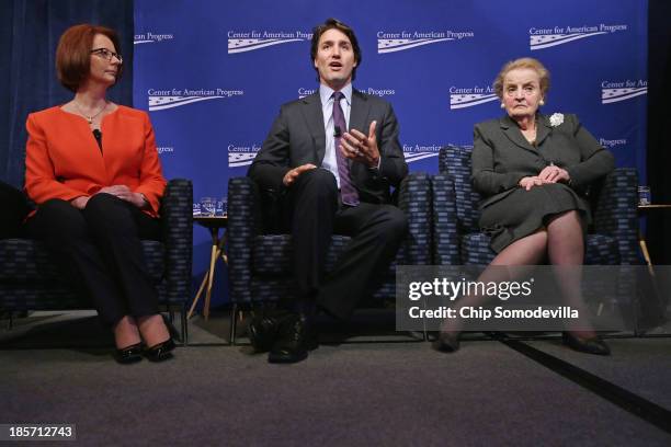 Former Australian Prime Minister Julia Gillard, Canadian Parliament Liberal Party member Justin Trudeau and former Secretary of State Madeleine...