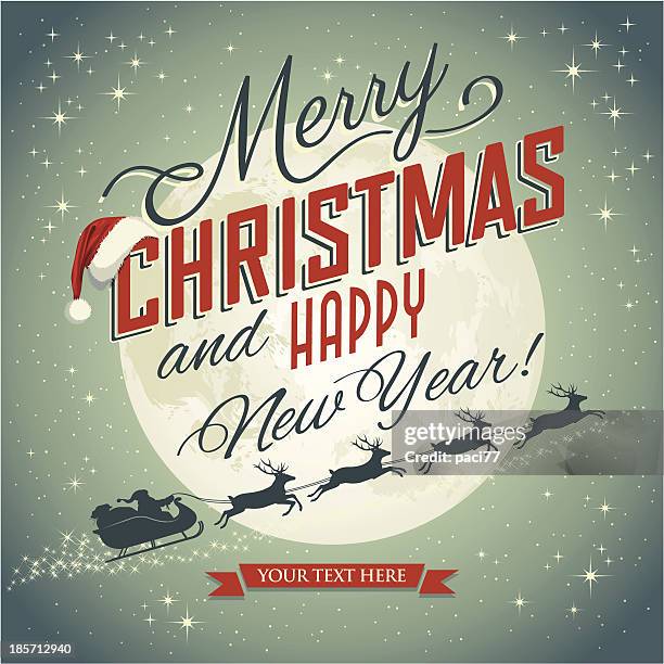 vintage christmas card - full moon stock illustrations