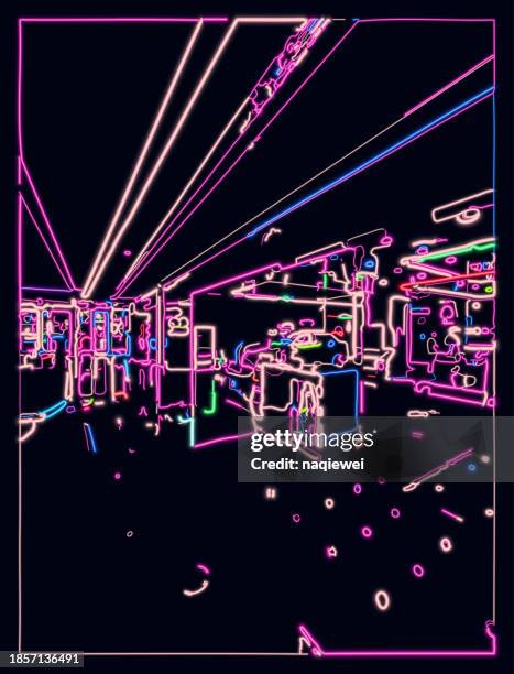 vector led light psychedelic neon effect cyber city pub scene background - city street blurred stock illustrations