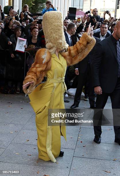 Lady Gaga sighted on her way to present her new album 'Artpop' on October 24, 2013 in Berlin, Germany.