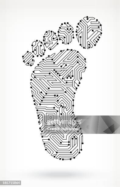 ilustraciones, imágenes clip art, dibujos animados e iconos de stock de pie humano en placa de circuito impreso - pisada