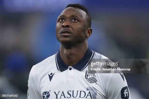 Umar Sadiq of Real Sociedad reacts during the line up prior to the UEFA Champions League match between FC Internazionale and Real Sociedad at Stadio...