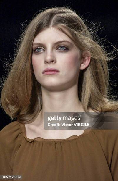 Luca Gadjus walks the runway during the Max Mara Ready to Wear Fall/Winter 2002-2003 fashion show as part of the Milan Fashion Week on February 28,...