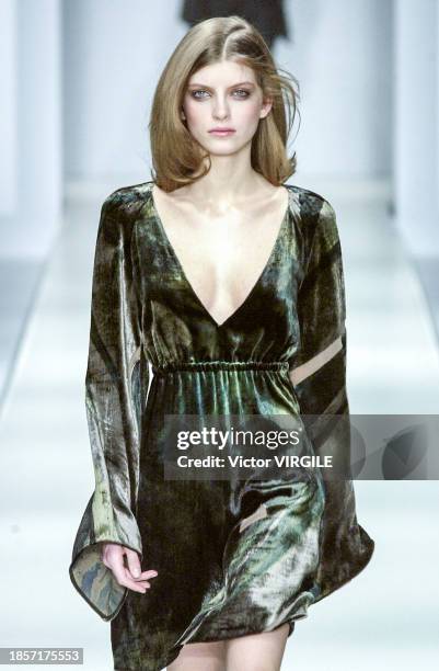 Luca Gadjus walks the runway during the Max Mara Ready to Wear Fall/Winter 2002-2003 fashion show as part of the Milan Fashion Week on February 28,...