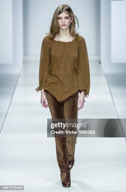 Luca Gadjus walks the runway during the Max Mara Ready to Wear Fall/Winter 2002-2003 fashion show as part of the Milan Fashion Week on February 28,...